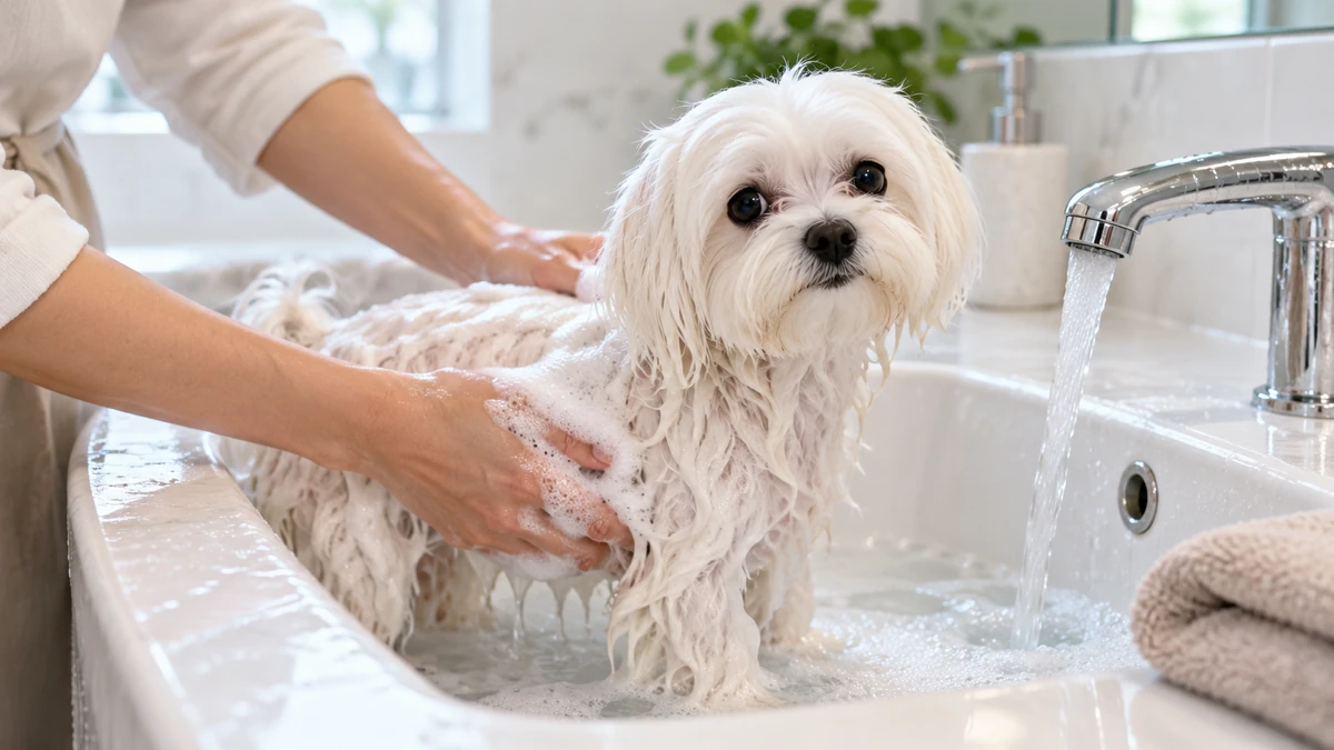 Maltese Terrier köpek — banyo ve temizlik